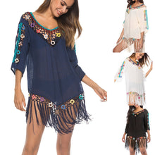 Load image into Gallery viewer, Crochet Beach Cover Up Dress with Tassels