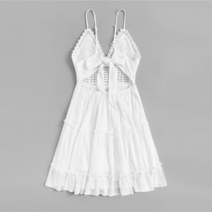 Boho White Crochet Slip Cami Summer Dress