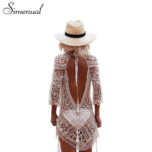 Backless Cut Out White Lace Summer Beach Mini Dress