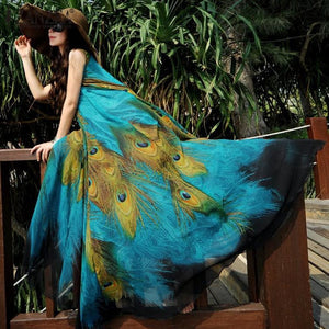 ZANZEA Oversize Womens  Chiffon Peacock Floral Sleeveless  Beach Tunic Long Maxi Dress Sundress