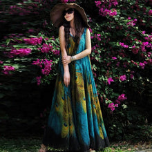 Load image into Gallery viewer, ZANZEA Oversize Womens  Chiffon Peacock Floral Sleeveless  Beach Tunic Long Maxi Dress Sundress