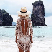 Load image into Gallery viewer, Backless Cut Out White Lace Summer Beach Mini Dress