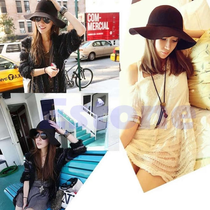 5 Colors Spring Summer Winter Fashion Vintage Wide-Brim Fedoras Hats for Women Bowler Floppy Feminino Sun Cap Ladies Chapeau