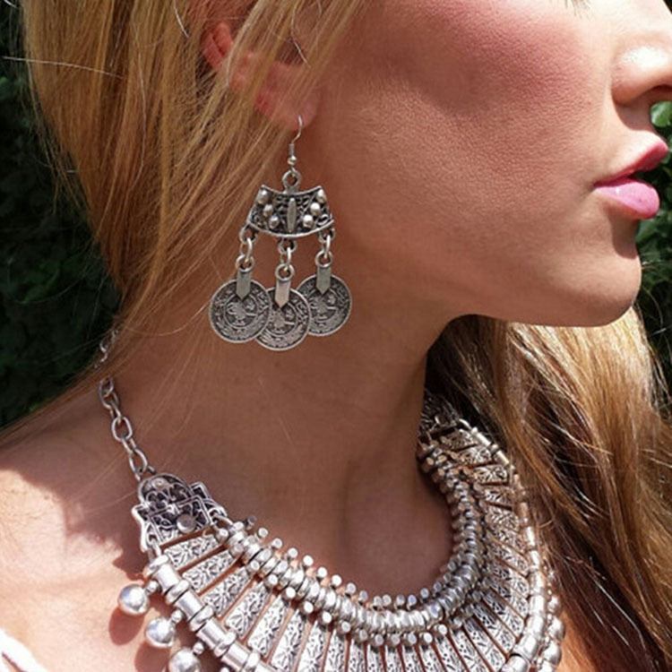 Silver Turkish Coin Drop Earrings