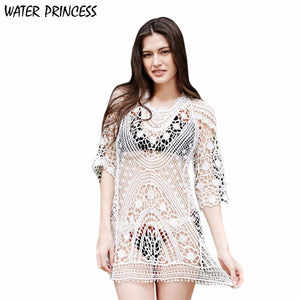 WATER PRINCESS 2017 One size Women Lace Hollow Bikini Cover Up Swimwear Beach Dress Sunscreen Shirt