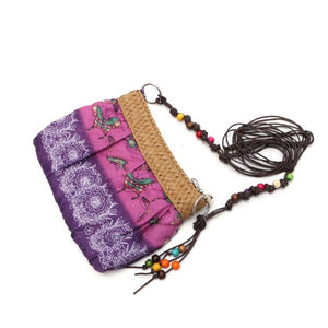 Exotic Boho Floral Straw Weave Handbag