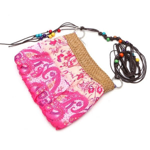 Exotic Boho Floral Straw Weave Handbag