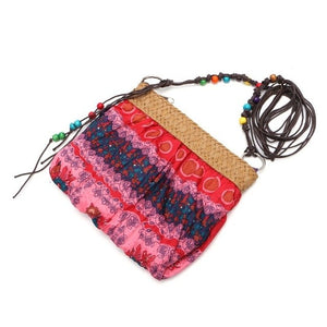 Exotic Boho Floral Straw Weave Handbag