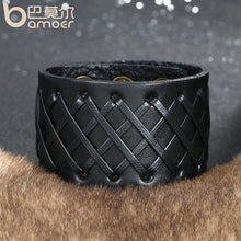 Load image into Gallery viewer, Men&#39;s Woven Leather Wrist Cuff Bracelet in Black &amp; Brown