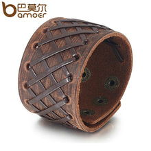 Load image into Gallery viewer, Men&#39;s Woven Leather Wrist Cuff Bracelet in Black &amp; Brown