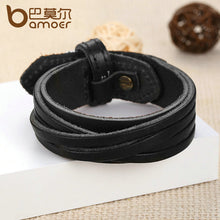 Load image into Gallery viewer, BAMOER Genuine Leather With Adjustable Alloy Clasp Black Bracelets For Women &amp; Men Unisex Gift for Lover PI0336-2