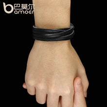 Load image into Gallery viewer, BAMOER Genuine Leather With Adjustable Alloy Clasp Black Bracelets For Women &amp; Men Unisex Gift for Lover PI0336-2