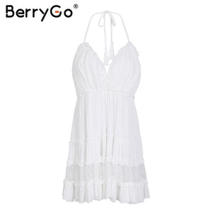 Short White Ruffle Summer Beach Dress