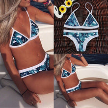 Load image into Gallery viewer, Blue Print Bandage Bikini with Push-up Bra