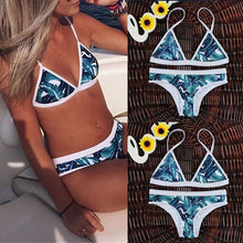 Load image into Gallery viewer, Blue Print Bandage Bikini with Push-up Bra