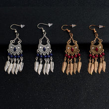 Load image into Gallery viewer, QIHE JEWELRY Ancient silver &amp; bronze tribal beaded leaf tassel dangle earring Ear jewelry Earrings for women BOHO Gypsy jewelry