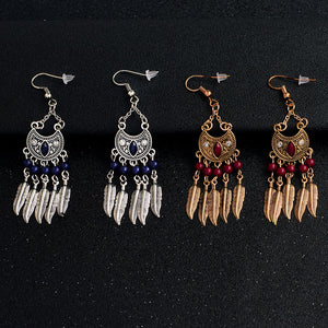 QIHE JEWELRY Ancient silver & bronze tribal beaded leaf tassel dangle earring Ear jewelry Earrings for women BOHO Gypsy jewelry