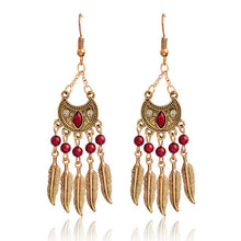 Load image into Gallery viewer, QIHE JEWELRY Ancient silver &amp; bronze tribal beaded leaf tassel dangle earring Ear jewelry Earrings for women BOHO Gypsy jewelry