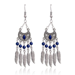 QIHE JEWELRY Ancient silver & bronze tribal beaded leaf tassel dangle earring Ear jewelry Earrings for women BOHO Gypsy jewelry