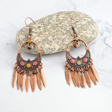 Load image into Gallery viewer, Bronze tibetan Boho dangle earrings