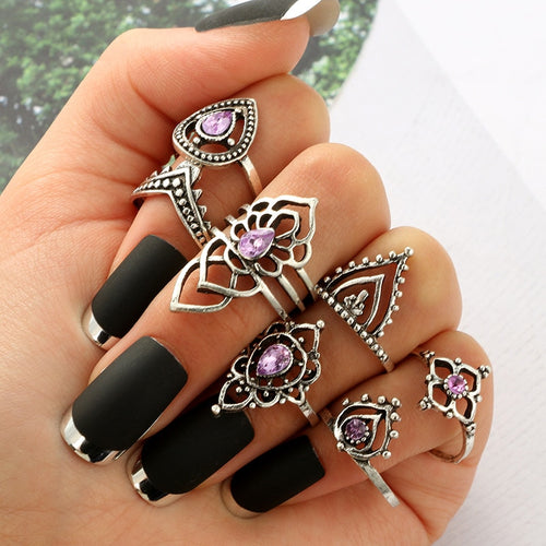 Vintage Antique Silver Boho Rings Set