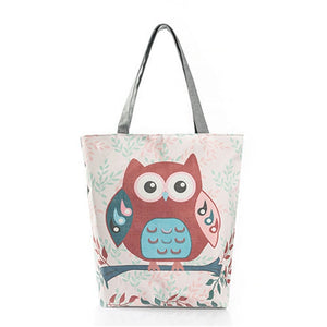 Floral And Owl Printed Women's Casual Tote Female Daily Use Female Shopping Bag Ladies Single Shoulder Handbag Simple Beach Bag