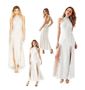 White Lace Halter Summer Maxi Dress