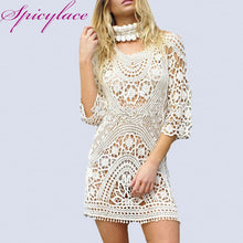 Load image into Gallery viewer, Women&#39;s Beach White Crochet Lace Dress