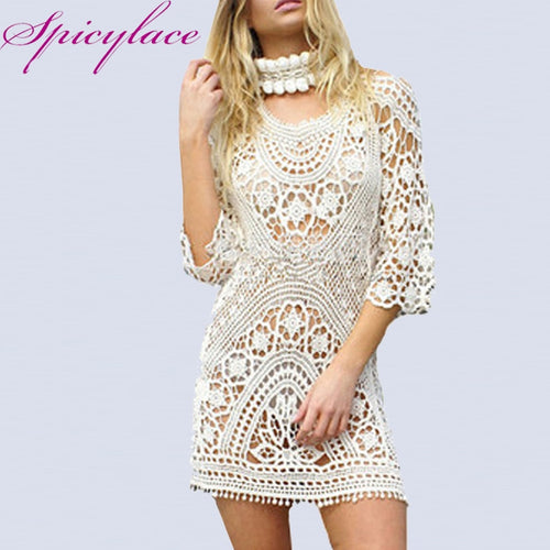 Women's Beach White Crochet Lace Dress