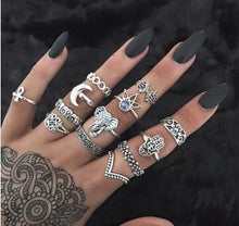 Load image into Gallery viewer, Retro Silver Color Knuckle Rings for Women Turkish Boho Midi Finger Ring Set Jewelry Punk Elephant Bague Femme