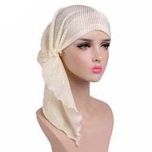 Load image into Gallery viewer, Turban Woman Fashion Chic Summer Scarf Pleated Tail Hood Cap Chemotherapy Cap