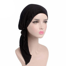 Load image into Gallery viewer, Turban Woman Fashion Chic Summer Scarf Pleated Tail Hood Cap Chemotherapy Cap