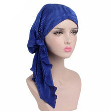 Load image into Gallery viewer, Turban Woman Fashion Chic Summer Scarf Pleated Tail Hood Cap Chemotherapy Cap