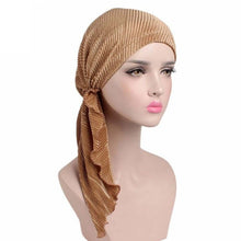 Load image into Gallery viewer, Turban Woman Fashion Chic Summer Scarf Pleated Tail Hood Cap Chemotherapy Cap