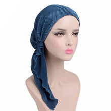 Load image into Gallery viewer, Turban Woman Fashion Chic Summer Scarf Pleated Tail Hood Cap Chemotherapy Cap