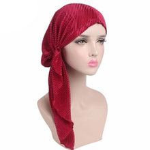 Load image into Gallery viewer, Turban Woman Fashion Chic Summer Scarf Pleated Tail Hood Cap Chemotherapy Cap