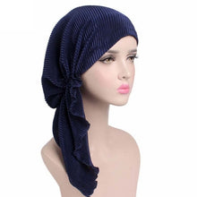 Load image into Gallery viewer, Turban Woman Fashion Chic Summer Scarf Pleated Tail Hood Cap Chemotherapy Cap