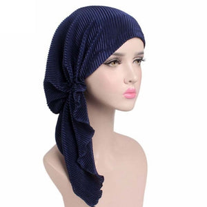 Turban Woman Fashion Chic Summer Scarf Pleated Tail Hood Cap Chemotherapy Cap