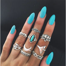 Load image into Gallery viewer, Punk Rings Set Fashion Fashion Silver Color Moon Triangle Finger Knuckle Midi Rings for Women Boho Jewelry