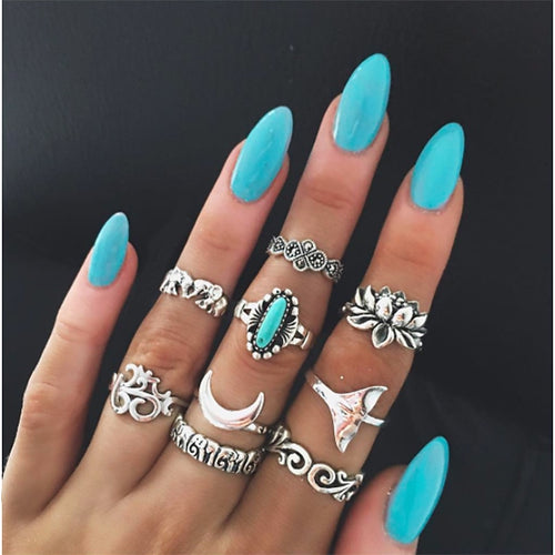 Punk Rings Set Fashion Fashion Silver Color Moon Triangle Finger Knuckle Midi Rings for Women Boho Jewelry