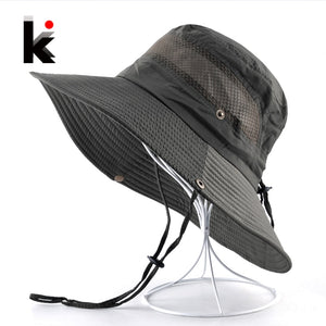 Men's Summer Bucket hat Wide Brim Sun Caps Women Beach Anti-UV Visor Hats For Men Outdoor Fishing Climbing Bob Chapeau Bones