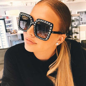 Crystal Bling Luxury Large Retro Square Sunglasses