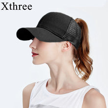 Load image into Gallery viewer, Xthree  Solid Summer Ponytail Baseball Cap Mesh Hats For Men Women  Messy Bun Casual Hip Hop  Snap back Gorras Hombre hats