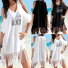 Load image into Gallery viewer, Womens Tassel Letters Print Baggy Swimwear Bikini Cover-UPS Beach Dress