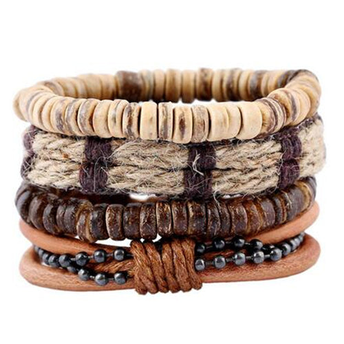 New 4 Pcs/set Weave Vintage Punk Beads Bracelets Bangles Male Women Leather Charm Braid Wrap Bracelets Punk Female Homme Jewelry