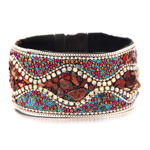 Women Leather Natural Stones Boho Bracelet