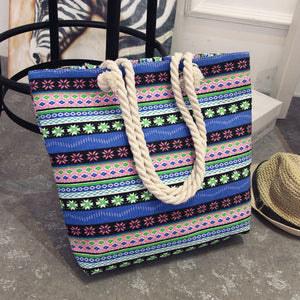 Bohemian style striped Canvas Beach Bag