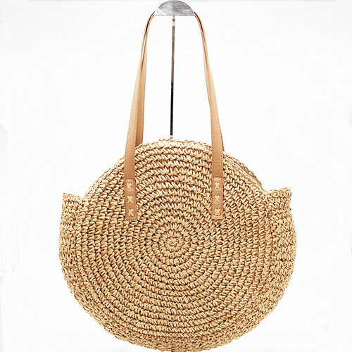 New Natural Ladies Tote large handbag hand-woven big straw bag round popularity straw Women Shoulder Bag beach holiday bag