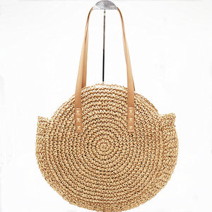 New Natural Ladies Tote large handbag hand-woven big straw bag round popularity straw Women Shoulder Bag beach holiday bag