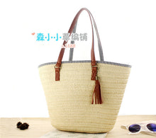 Load image into Gallery viewer, Large Straw Tote Bag simple tassel woven bag Women Shoulder Bag Summer Armor Beach Bag Travel Lady Handbag